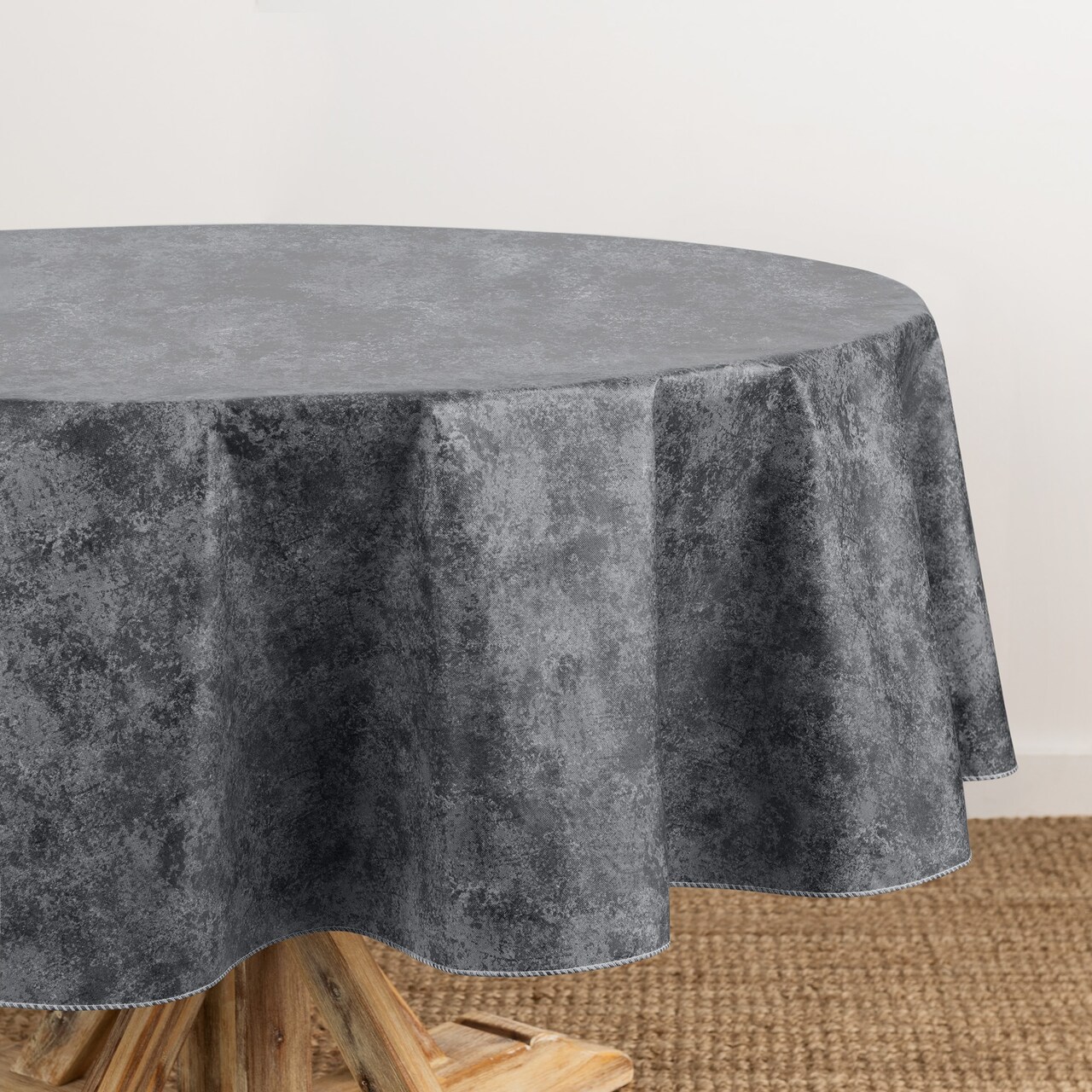 Threadmade Home Mesa Marble Printed Vinyl Indoor/Outdoor Tablecloth, Black - 70"W x 70"L Round